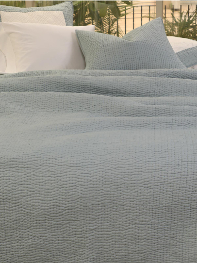 KANTHA CHANNEL BLUE BEDSPREAD QUILTED 239 CM x 259 CM (94 IN x 102 IN)