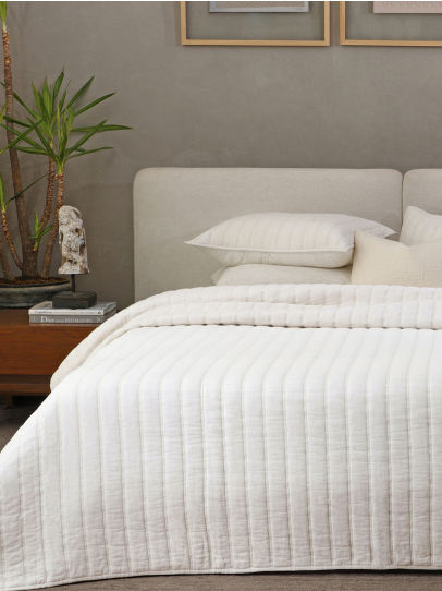 VERTICAL MELANGE IVORY CHARCOAL BEDSPREAD QUILTED 239 CM x 259 CM (94 IN x 102 IN)