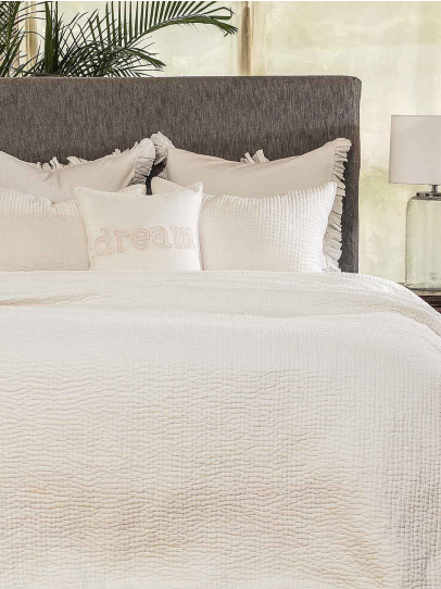 BEDSPREAD QUILTED KANTHA LIGHT IVORY 239X259 CM