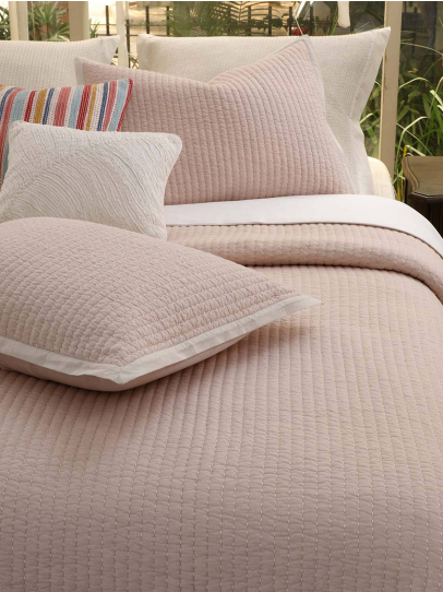 BEDSPREAD QUILTED KANTHA MELANGE BLUSH IVORY 239X259 CM