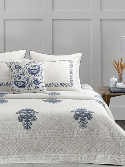 MONOCHROME ARIDI LT IVORY INDIGO BEDSPREAD QUILTED 244X264 CM