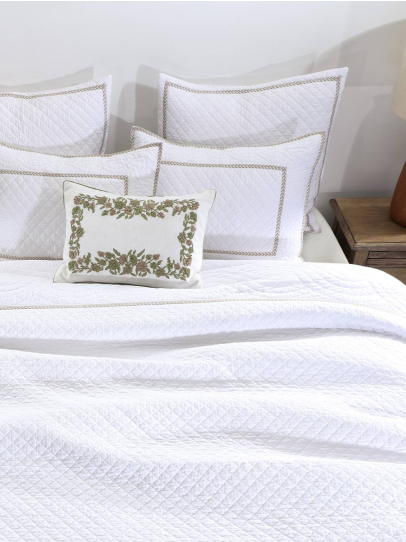 BEDSPREAD QUILTED FRENCH TRELLIS WHITE NATURAL 244X264 CM