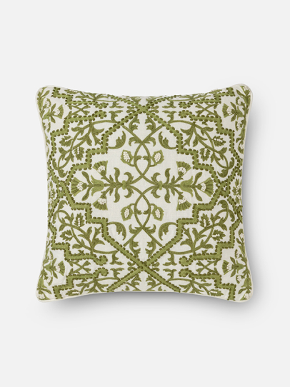 FLORAL TRELLIS IVORY GREEN IVORY GREEN CUSHION COVER 46 X 46 CM