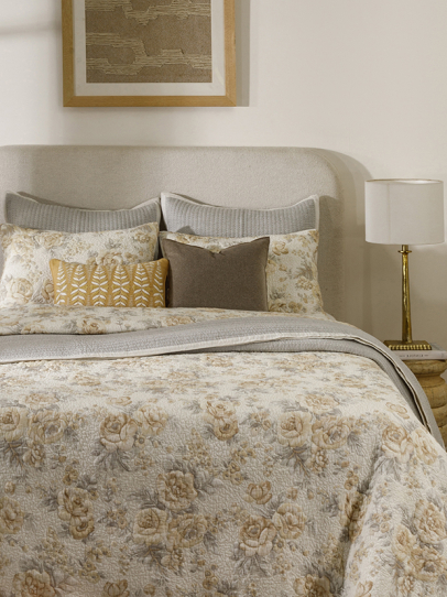 SPRING FLORAL CHESTNUT QUILTED BEDSPREAD 239 X 259 CM