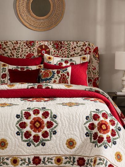 SUZANI BLISS IVORY MULTI QUILTED BEDSPREAD 239 X 259 CM