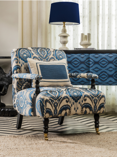 EMBROIDERED FABRIC VIVIAN COBALT