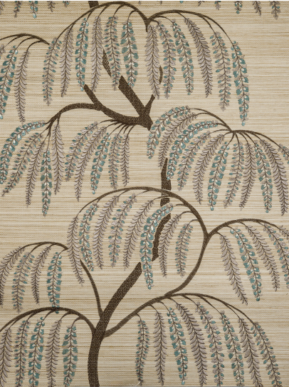 EMBROIDERED WALL COVERING WILLOW WOOD TEAL
