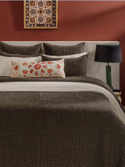 LINEAR BROWN BEDSPREAD QUILTED 239X259 CM