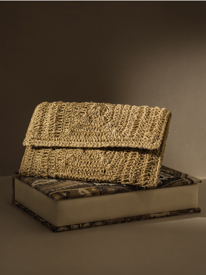 TYUMEN JUTE CLUTCH BAG BROWN 10.25X6.5 IN GIFT CHEST
