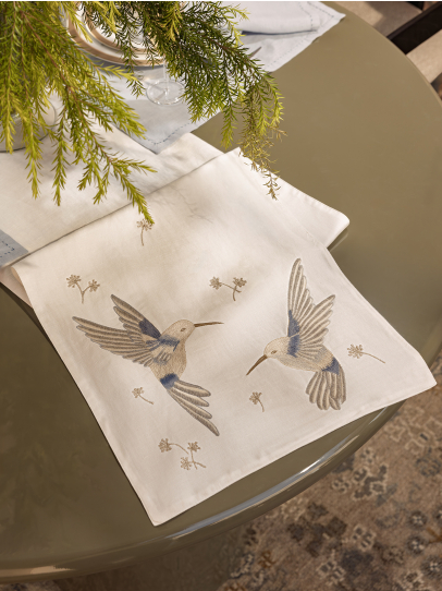 BIRDSONG BLOOM HUMMING BIRD RUNNER BLUE GIFT CHEST 36 X 274 CM