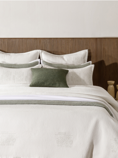 BEDSPREAD QUILTED FLORAL BLOCKS IVORY GREEN 239X259 CM