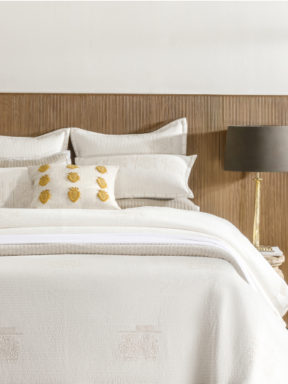 BEDSPREAD QUILTED FLORAL BLOCKS IVORY BEIGE 239X259 CM