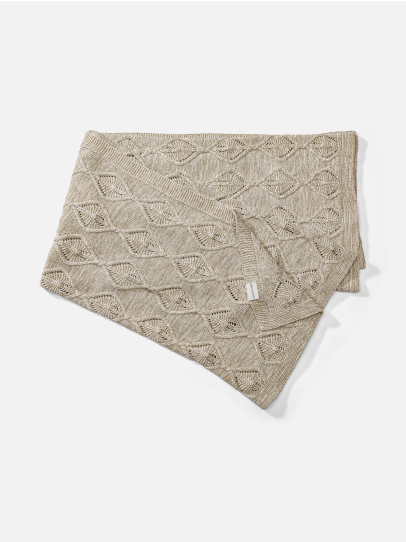 GIFT BOX THROW LEAF KNIT NATURAL 127X152 CM