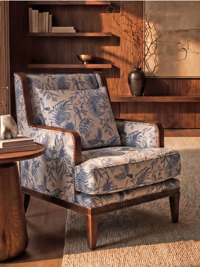 PRINTED FABRIC AVIARY TOILE BLUE