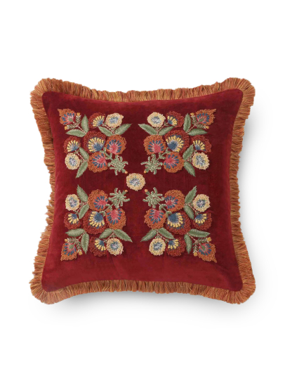 CUSHION FULL BLOOM VELVET MAROON 46X46 CM
