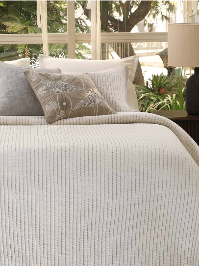 BEDSPREAD QUILTED KANTHA MELANGE IVORY GREY 239X259 CM