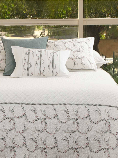 BEDSPREAD QUILTED FRENCH RIBBON IVORY/ PINK GREEN 239X259 CM