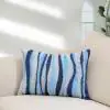 Wave Line Cotton White Blue Cushion Cover