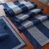 Dotted Line  Cotton Navy Silver Table Runner