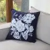 Painted Fleur Navy Linen Cushion Cover