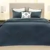 Hexagon Cotton Prussian Blue Quilted Bedspread