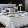 Circles and Square Cotton Ivory Blue Quilted bedspread