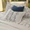 French Ribbon Ivory/ Blue Yellow Cotton Quilted  Bedspread 