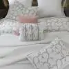 French Ribbon Ivory/ Pink Green Cotton Quilted Bedspread