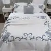 Bouquet Cotton Light Ivory Blue Quilted Bedspread