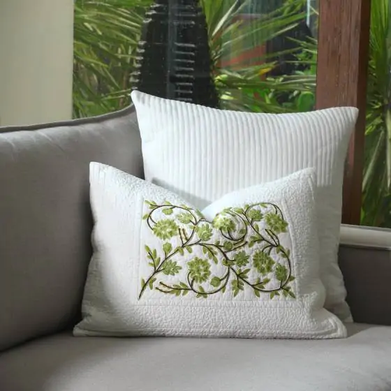 Vardant Garden Cotton Ivory Green Cushion Cover