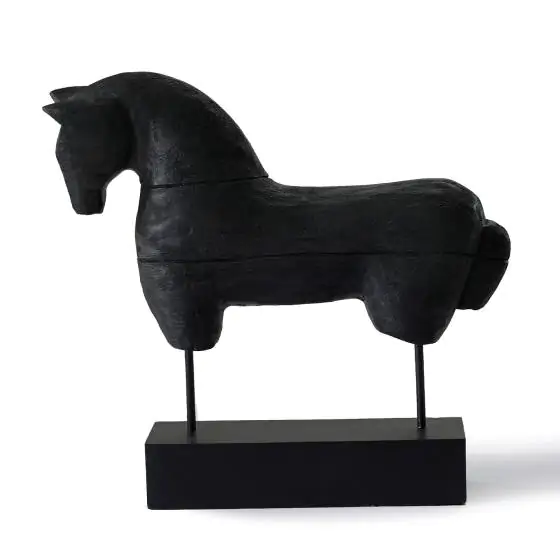 Horse Bust On Stand Black Wood Sculpture
