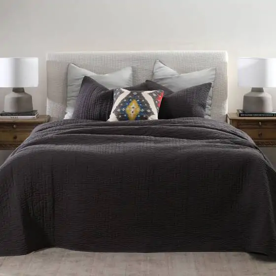 Variegated Channel Cotton Charcoal Bedspread Quilted