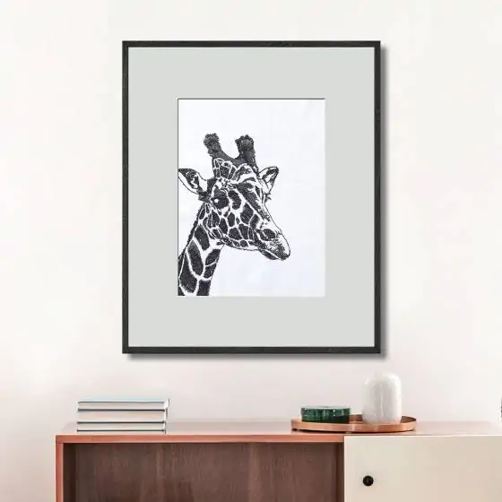 Giraffe Embroidered Ivory Black Artwork
