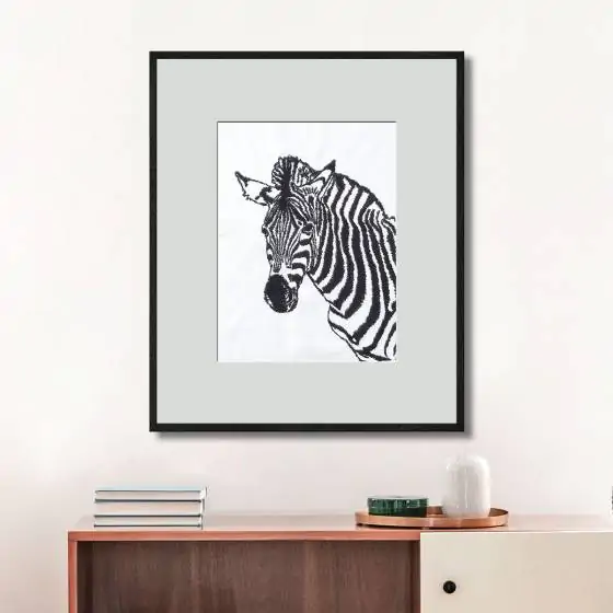 Zebra Embroidered Ivory Black Artwork