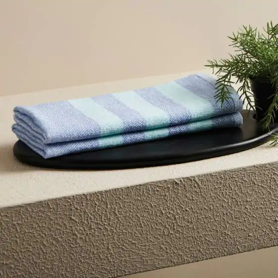Backwater Hammam Terry Aqua/Cobalt Cotton Hand Towel