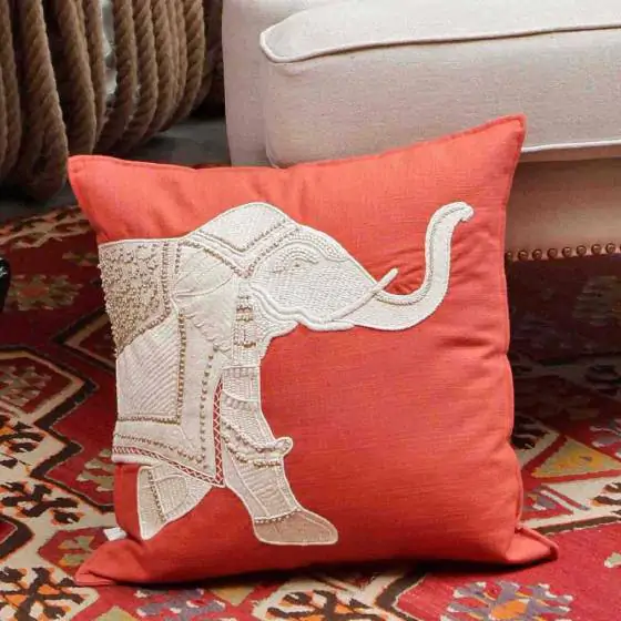 Elephant Right Coral Cotton Cushion Cover