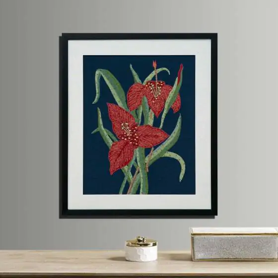 Red Bloom Embroidered Multicolour Artwork