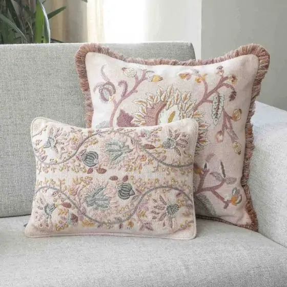 Floral Wine Pink Cotton Cushion Cover