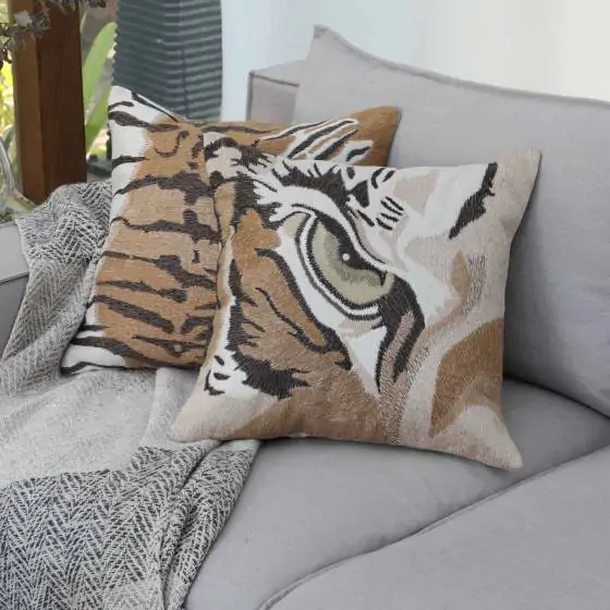 Tiger Eye Cotton Beige Cushion Cover