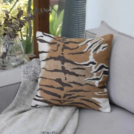 Tiger Skin Cotton Beige Cushion Cover