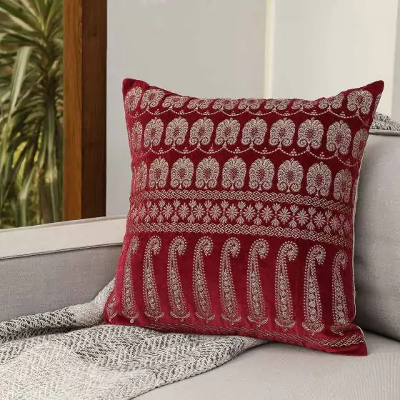 Indian Paisley Maroon Velvet Cushion Cover