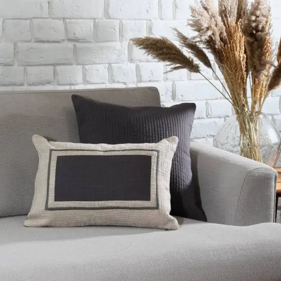 Frame Cotton Beige Charcoal Cushion cover