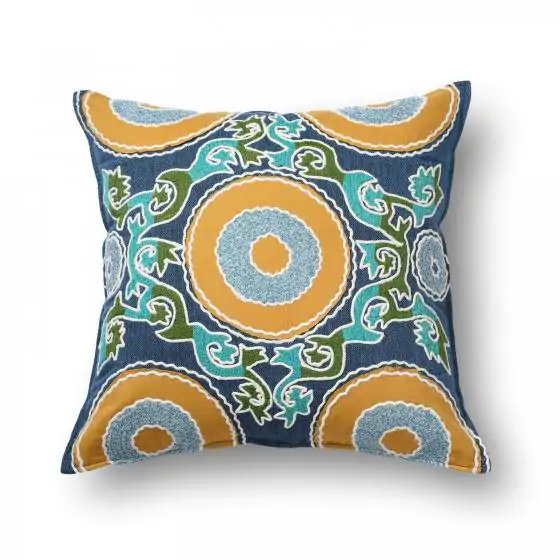 Turkish Circles Cotton Blue Cushion Cover