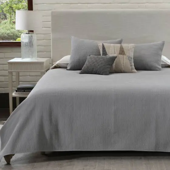 Ladder Grey Cotton Quilted Bedspread