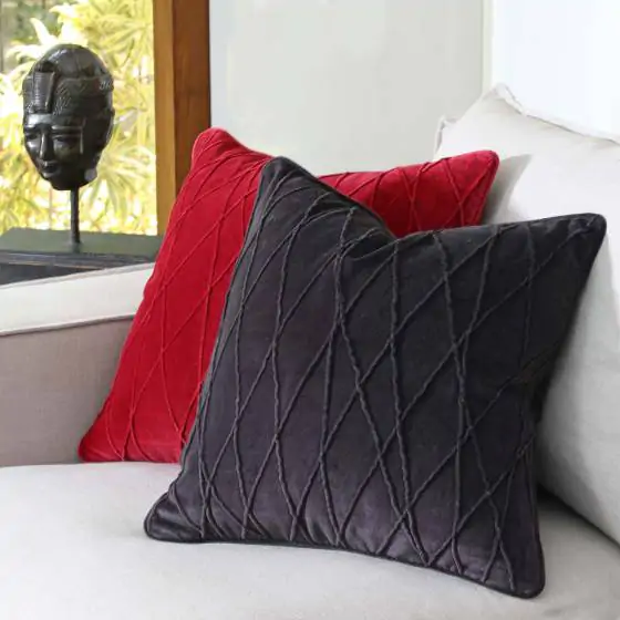 Lineara Charcoal Cotton Velvet Cushion Cover 