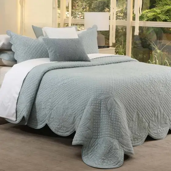 Florina Cotton Voile Blue Quilted Bedspread
