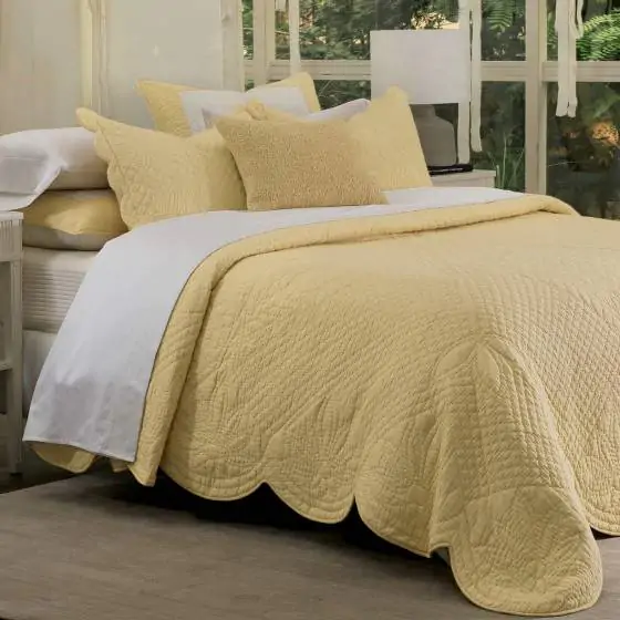 Florina Cotton Voile Yellow Quilted Bedspread 