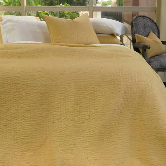 Kantha Channel Cotton Voile Yellow Quilted Bedspread 