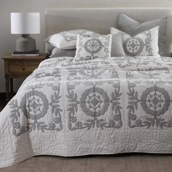 Melco Cotton Ivory Grey Bedspread Quilted