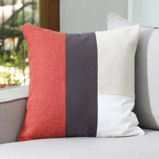 Geo Linear Cotton Rust Charcoal Solid Cushion Cover